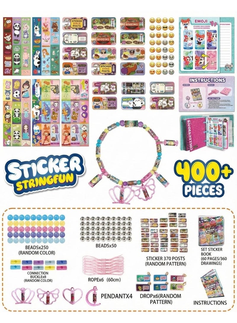 FYNDO Sticky Roll Bracelet Making Kit – 400 Pcs DIY Sticker String Jewelry Toy – Create Wearable Rolled Beads, Necklaces & Charms with Album – Arts & Crafts Gift for Girls Age 4+ - Image 2